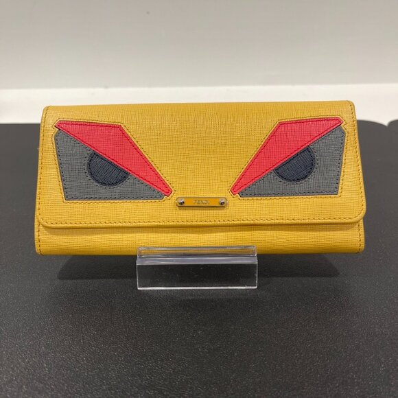 Fendi Yellow Leather Monster Eyes Red Black Long Continental Wallet (JB1345) - Picture 1 of 11
